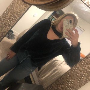 Crop chenille choker sweater